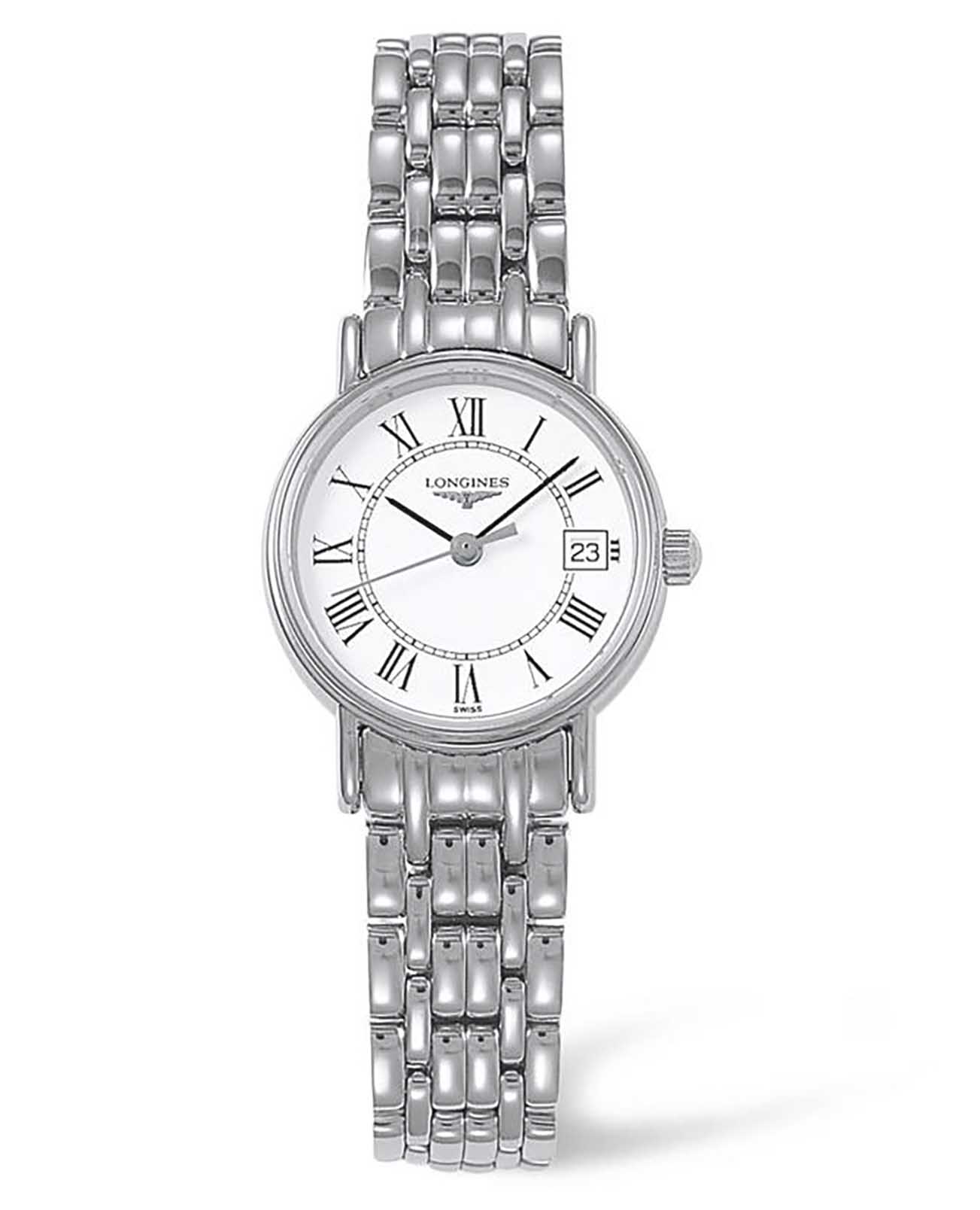 Longines Longines Presence L4.319.4.11.6  L43194116 кварцевые женские часы белый циферблат, браслет нержавеющая сталь — вид спереди